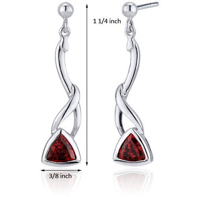 Garnet Earrings Sterling Silver Trillion Shape 2 Carats