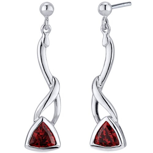 Garnet Earrings Sterling Silver Trillion Shape 2 Carats