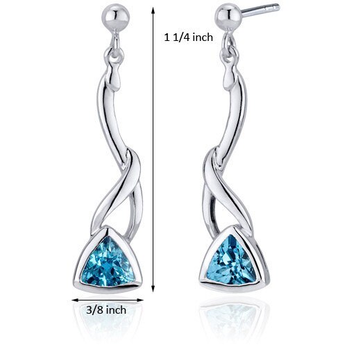 Swiss Blue Topaz Earrings Sterling Silver Trillion Shape 1.5 Ct