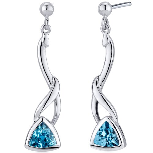 Swiss Blue Topaz Earrings Sterling Silver Trillion Shape 1.5 Ct