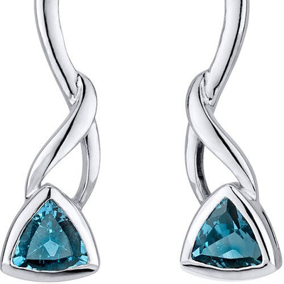 London Blue Topaz Earrings Sterling Silver Trillion Cut 1.5 Cts