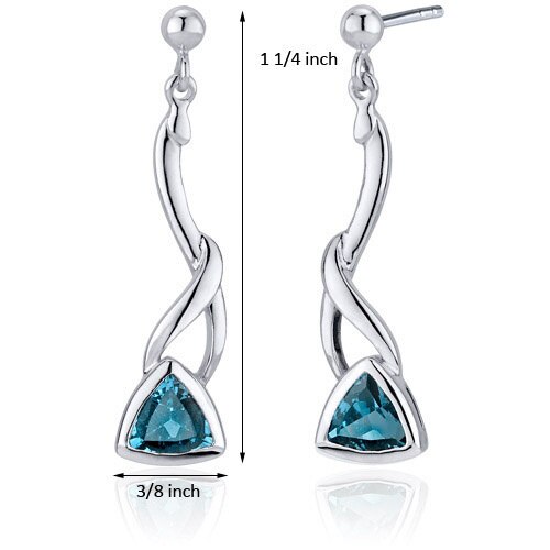 London Blue Topaz Earrings Sterling Silver Trillion Cut 1.5 Cts