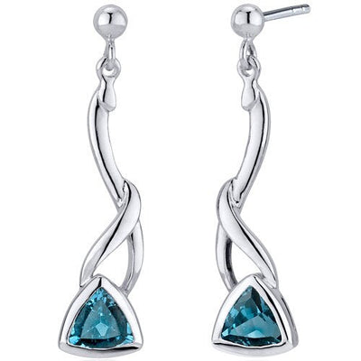 London Blue Topaz Earrings Sterling Silver Trillion Cut 1.5 Cts