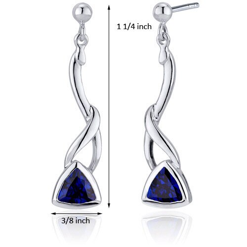 Blue Sapphire Earrings Sterling Silver Trillion Shape 2 Carats