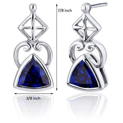 Blue Sapphire Earrings Sterling Silver Trillion Shape 2 Carats