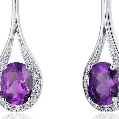 Amethyst Earrings Sterling Silver Oval Shape 3.5 Carats