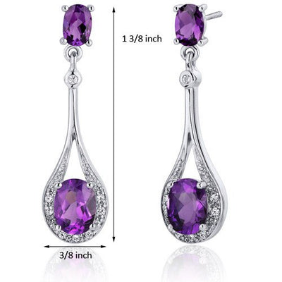 Amethyst Earrings Sterling Silver Oval Shape 3.5 Carats