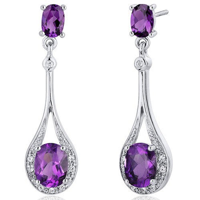 Amethyst Earrings Sterling Silver Oval Shape 3.5 Carats