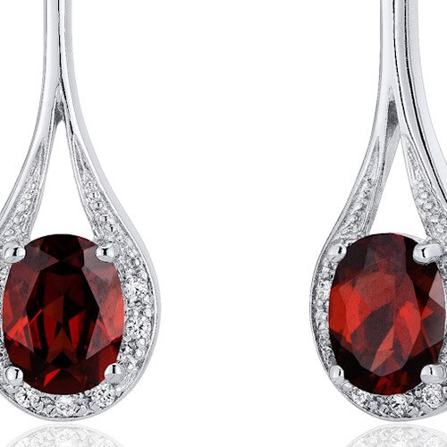 Garnet Earrings Sterling Silver Oval Shape 4 Carats