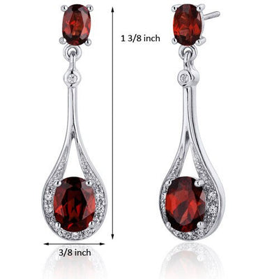 Garnet Earrings Sterling Silver Oval Shape 4 Carats