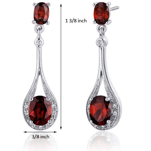 Garnet Earrings Sterling Silver Oval Shape 4 Carats