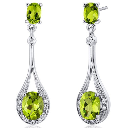 Peridot Earrings Sterling Silver Oval Shape 4 Carats