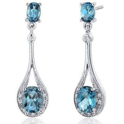 London Blue Topaz Earrings Sterling Silver Oval Shape 4 Carats