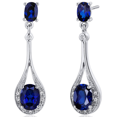 Blue Sapphire Earrings Sterling Silver Oval Shape 5 Carats