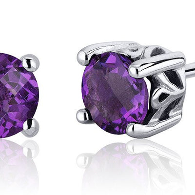 Amethyst Stud Earrings Sterling Silver Round Shape 1.5 Carats