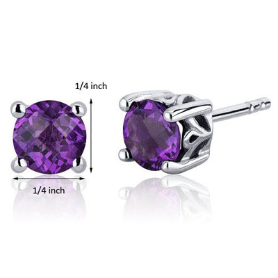 Amethyst Stud Earrings Sterling Silver Round Shape 1.5 Carats