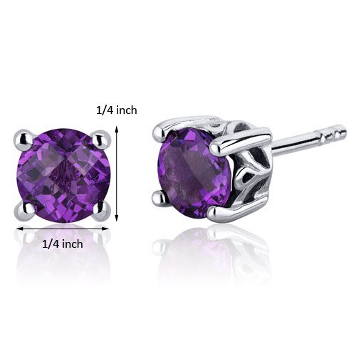 Amethyst Stud Earrings Sterling Silver Round Shape 1.5 Carats