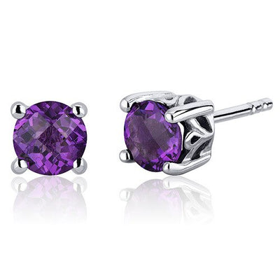 Amethyst Stud Earrings Sterling Silver Round Shape 1.5 Carats