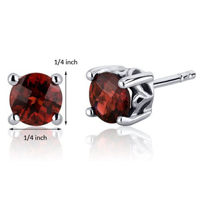 Garnet Stud Earrings Sterling Silver Round Shape 2 Carats