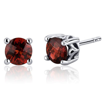 Garnet Stud Earrings Sterling Silver Round Shape 2 Carats