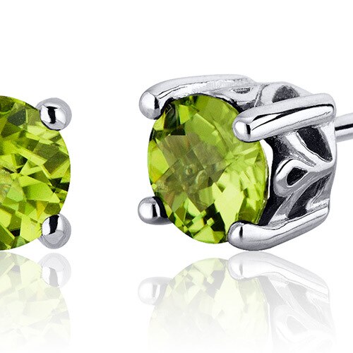 Peridot Stud Earrings Sterling Silver Round Shape 1.5 Carats