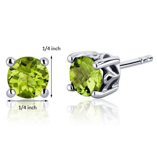 Peridot Stud Earrings Sterling Silver Round Shape 1.5 Carats