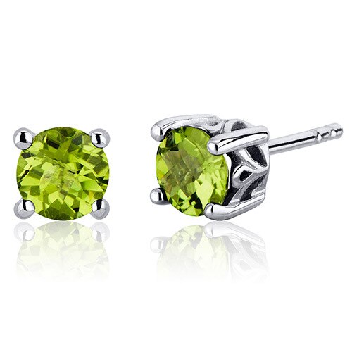 Peridot Stud Earrings Sterling Silver Round Shape 1.5 Carats