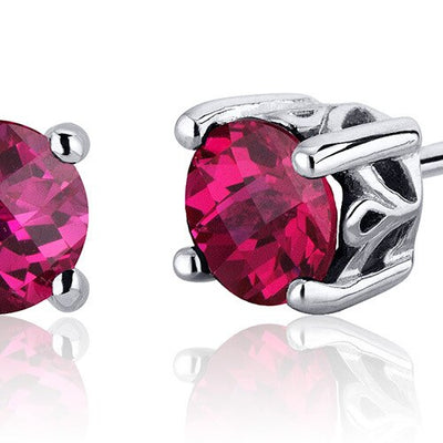 Ruby Stud Earrings Sterling Silver Round Shape 2 Carats