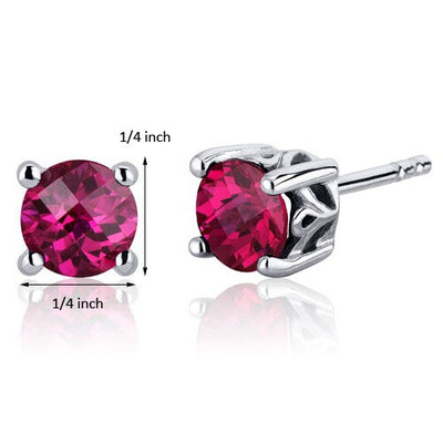 Ruby Stud Earrings Sterling Silver Round Shape 2 Carats