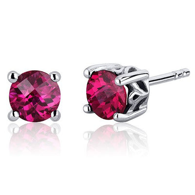 Ruby Stud Earrings Sterling Silver Round Shape 2 Carats