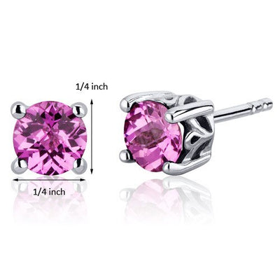 Pink Sapphire Stud Earrings Sterling Silver Round Shape 2 Cts