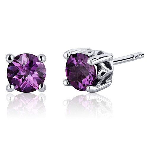 Alexandrite Stud Earrings Sterling Silver Round Shape 2.5 Cts