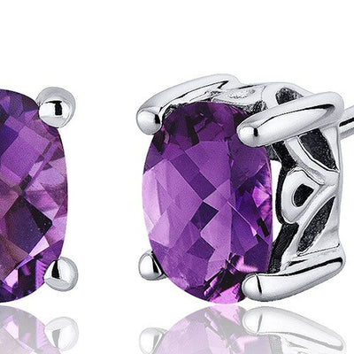 Amethyst Stud Earrings Sterling Silver Oval Shape 1.5 Carats