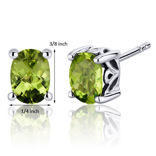 Peridot Stud Earrings Sterling Silver Oval Shape 1.5 Carats