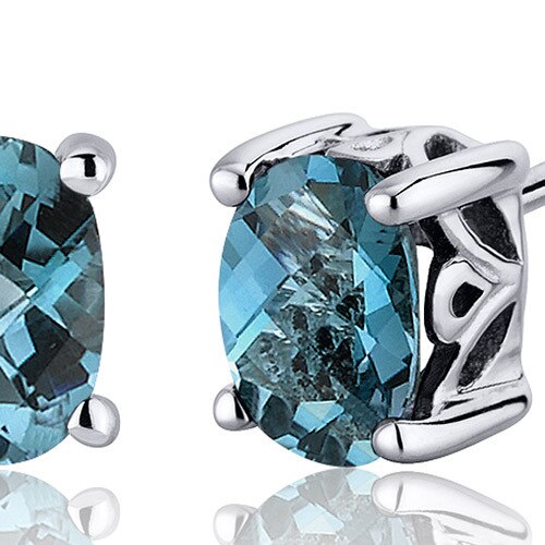 London Blue Topaz Stud Earrings Sterling Silver Oval Cut 1.5 Ct