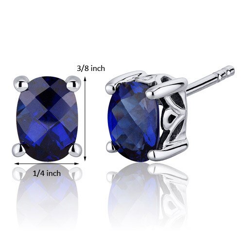 Blue Sapphire Stud Earrings Sterling Silver Oval Shape 2 Carats