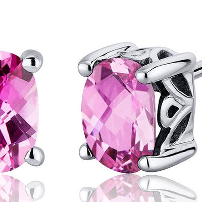 Pink Sapphire Stud Earrings Sterling Silver Oval Shape 2 Carats