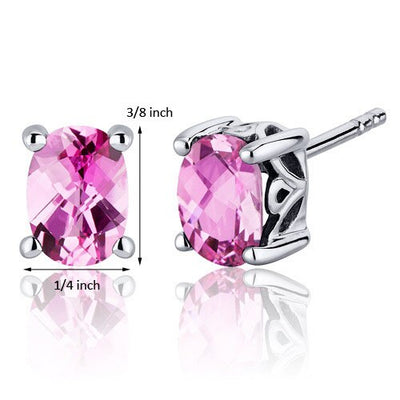 Pink Sapphire Stud Earrings Sterling Silver Oval Shape 2 Carats