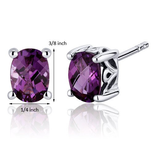 Alexandrite Stud Earrings Sterling Silver Oval Shape 2 Carats