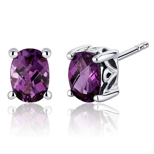 Alexandrite Stud Earrings Sterling Silver Oval Shape 2 Carats