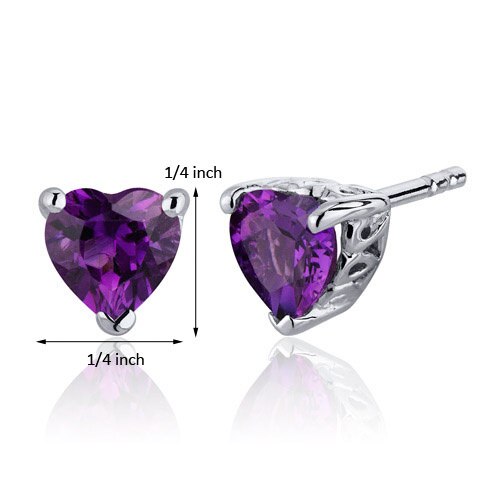 Amethyst Stud Earrings Sterling Silver Heart Shape 1.5 Carats