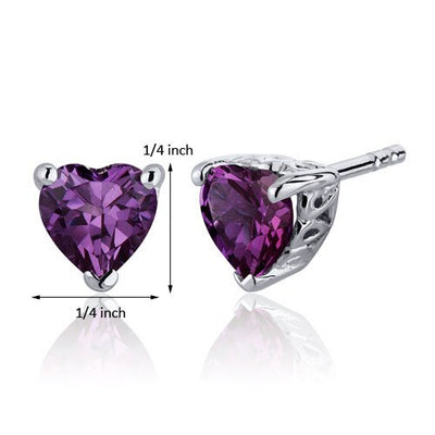 Alexandrite Stud Earrings Sterling Silver Heart Shape 2 Carats