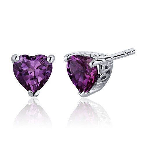 Alexandrite Stud Earrings Sterling Silver Heart Shape 2 Carats