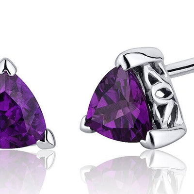 Amethyst Stud Earrings Sterling Silver Trillion Shape 1.5 Cts