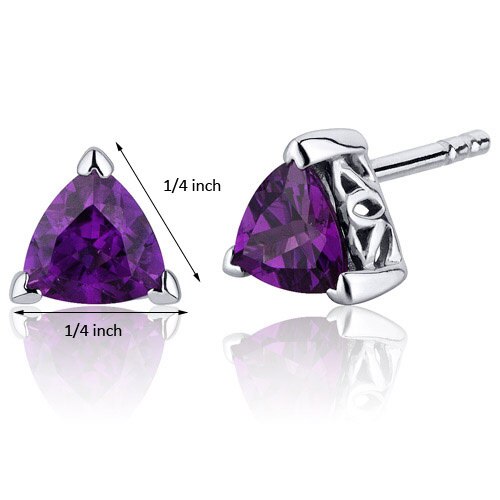 Amethyst Stud Earrings Sterling Silver Trillion Shape 1.5 Cts