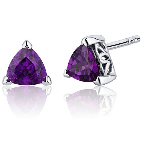 Amethyst Stud Earrings Sterling Silver Trillion Shape 1.5 Cts