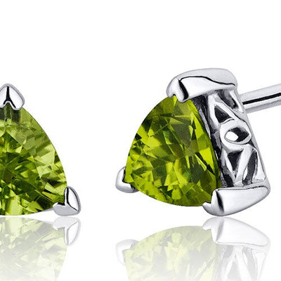 Peridot Stud Earrings Sterling Silver Trillion Shape 1.5 Carats