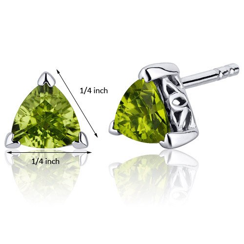 Peridot Stud Earrings Sterling Silver Trillion Shape 1.5 Carats