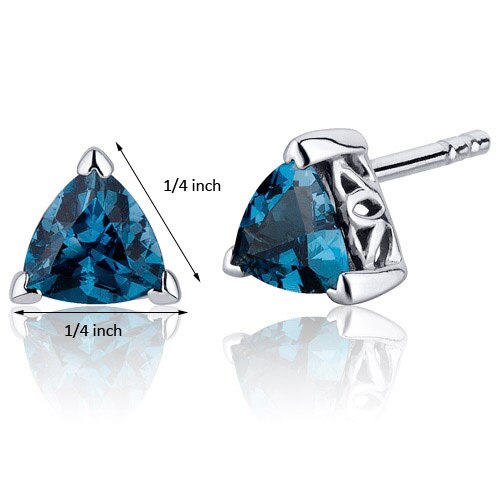 London Blue Topaz Stud Earrings Sterling Silver Trillion Shape