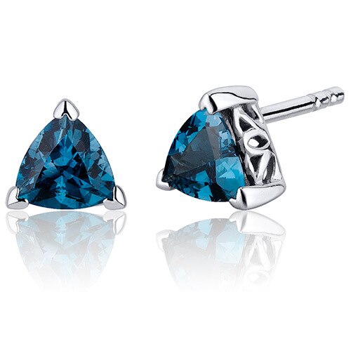 London Blue Topaz Stud Earrings Sterling Silver Trillion Shape